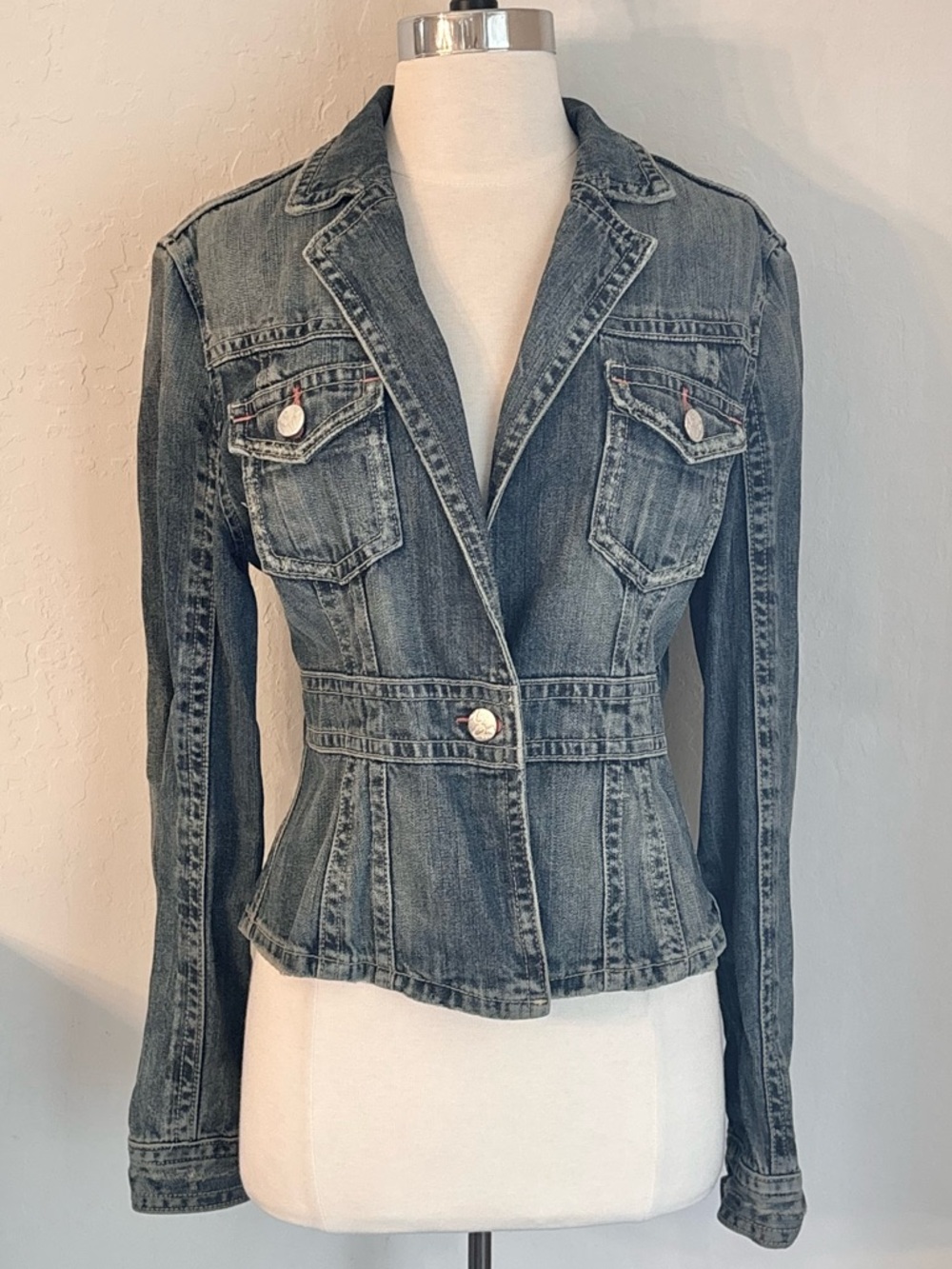 1507 Vintage Jeans Single Button Front Fitted Jean Jacket Serape Lined, Blue LG